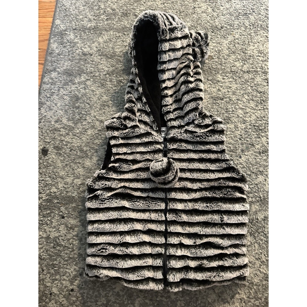 Widgeon Ear Hooded Faux Fur Vest Jacket Hedge Gray Girls Sz 2